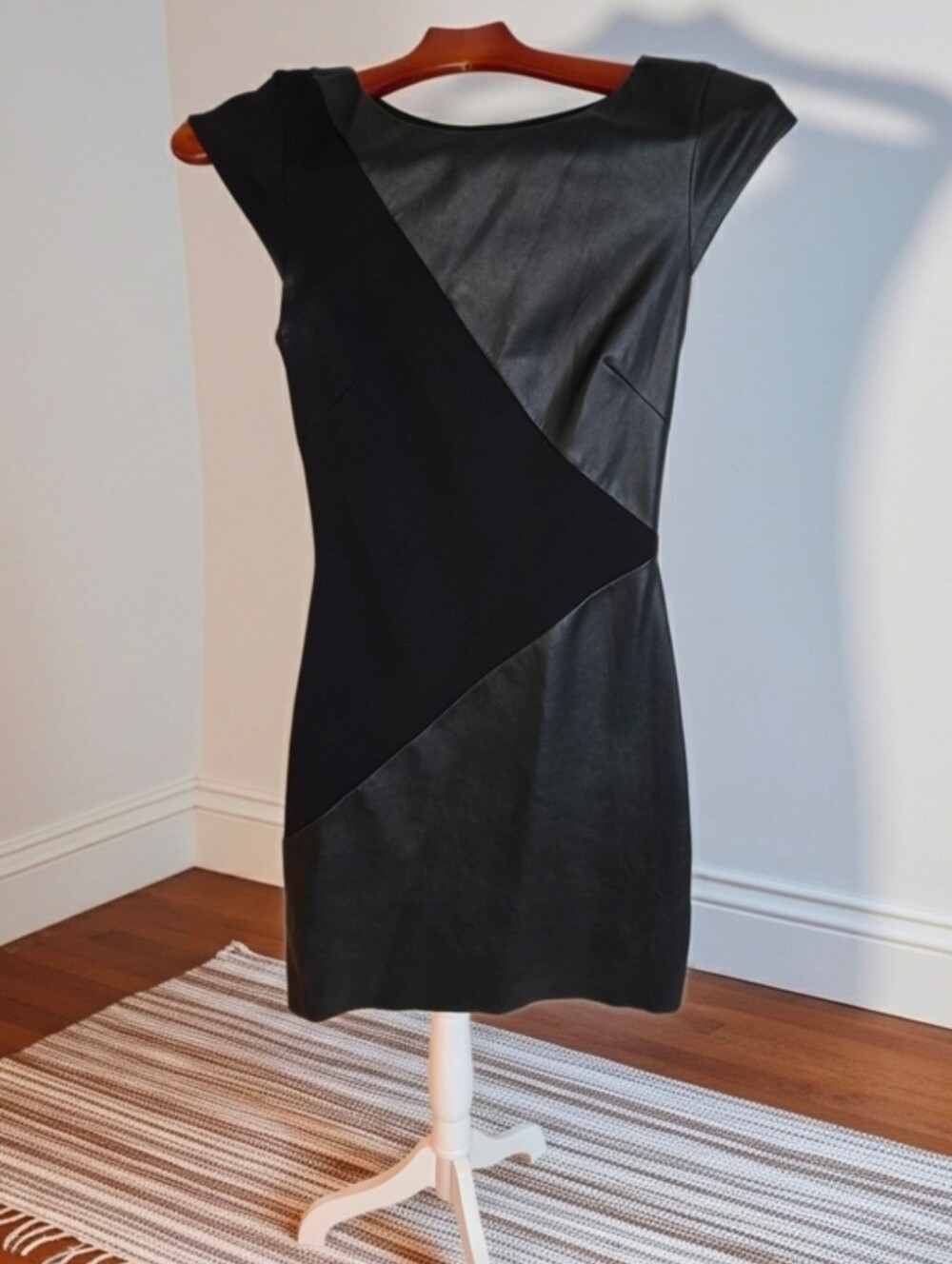 Bailey 44 Black Faux Leather Mini Bodycon Dress with Diagonal Detail Women's S